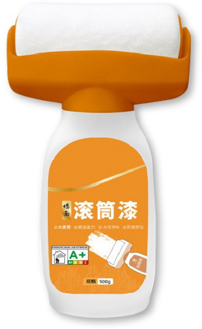 加大滾筒 強力遮蓋 牆面修補漆 壁癌修補, 1個, 白色-500克-滾筒漆+刷頭