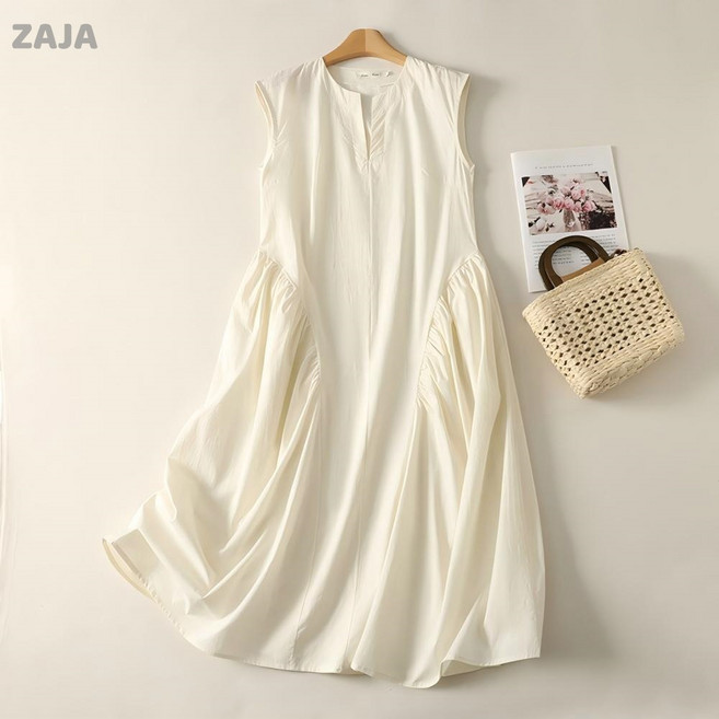ZAJA 여성 여름 루즈핏 원피스 단색 민소매