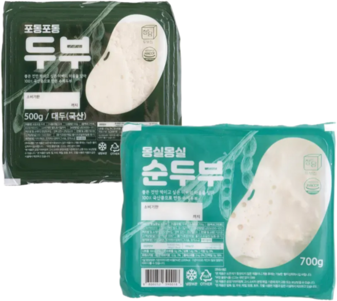 [정담두부집] HACCP 100%국산콩 수제두부, 1.2kg, 1세트, 두부 500g + 순두부 700g