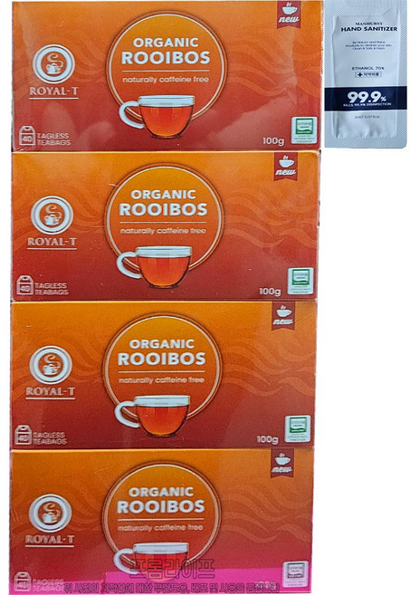 로얄티 ROYAL-T 유기농 루이보스 티 100g x 4개입(손소독젤2ml 증정), 2.5g, 1개, 1개입
