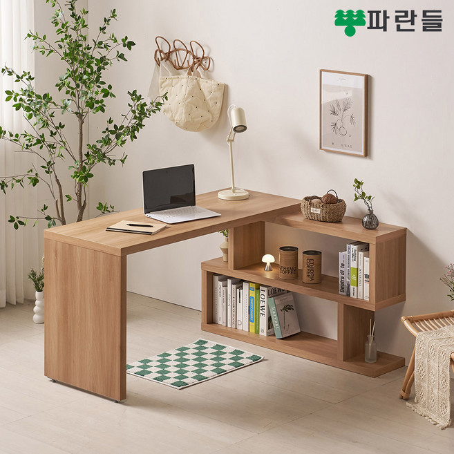 파란들가구 1400x1200 모듈 2단책장책상세트 인테리어책상세트, 추가안함, 오크