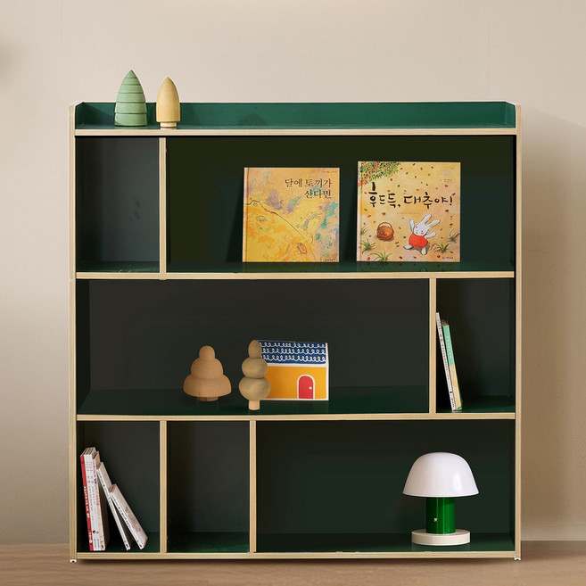 SOBE 루나 와이드 어린이 책장, 3단, 자작+그린(3단비대칭)