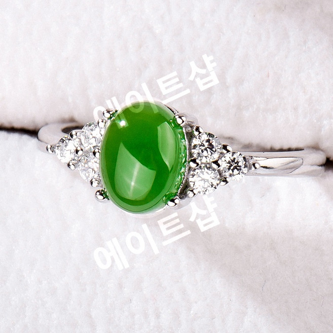 원석 비취 옥반지 천연 초록 원석 반지 한복가락지 혼주선물 6x8mm