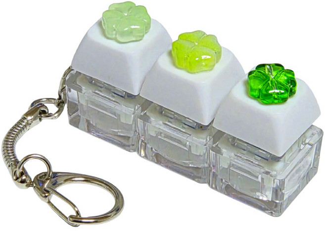 키캡 키링 클리커 3구 키보드 스트레스 해소 열쇠고리, 1개, 투명 네잎클로버