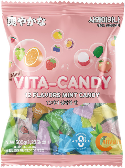 비타민C 민트 미니비타캔디 무설탕 12가지맛, 1개, 500g