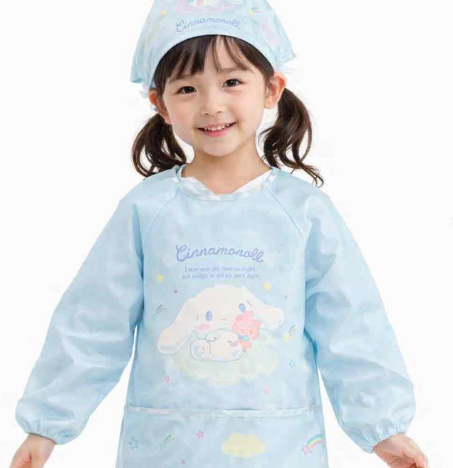 산리오 KOREA 정품 여아 앞치마 두건 유아 미술가운 갯벌체험