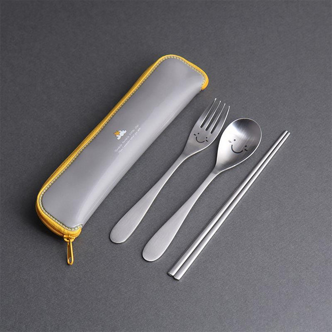 밝은친구들 어린이 수저 포크 젓가락 3종 수저집 얼집생일선물 국내생산, 1세트, 수저+젓가락+포크, 실버