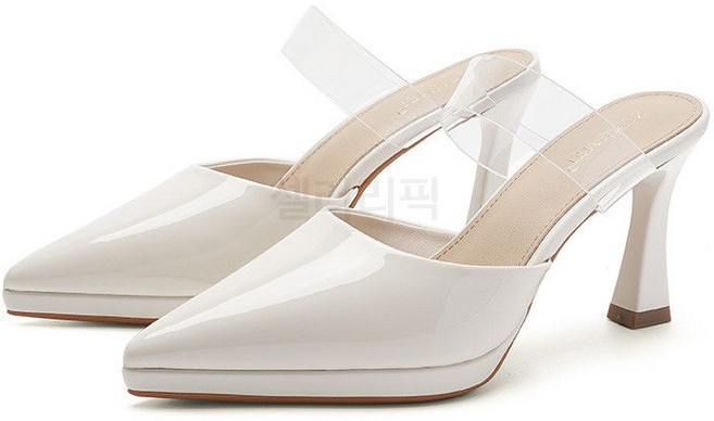 가보시 투명 통굽 스트랩 힐 뮬