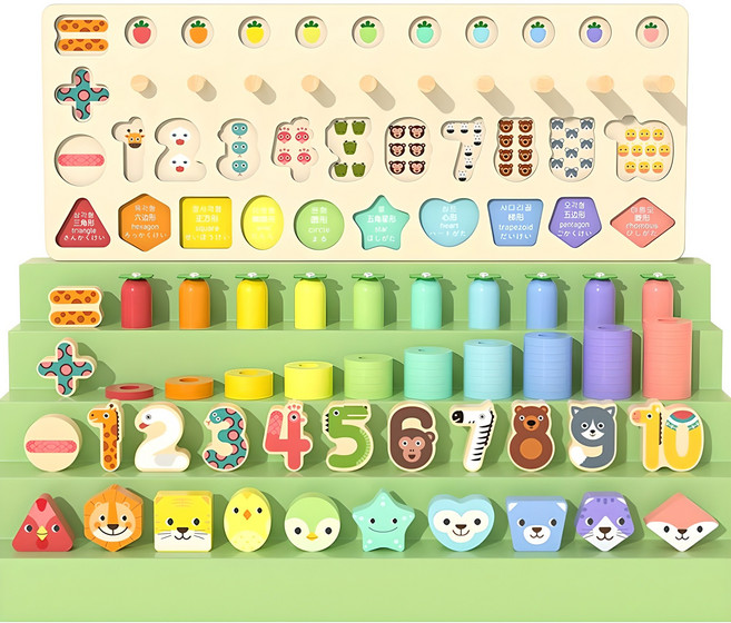 고려베이비 5IN1 숫자 원목 퍼즐 소근육 발달 놀이 장난감 아기 유아 교구, 1세트