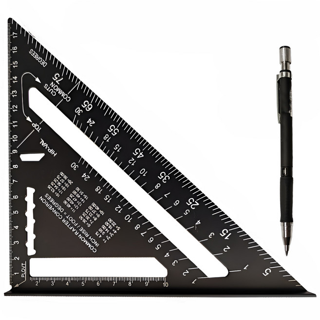 툴레보 다용도 목공용 제도용 직각 알루미늄 삼각자 7인치 180mm + 2mm 홀더팬, 1개