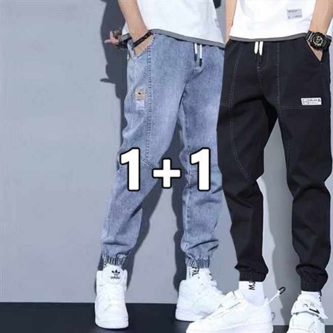 꽃소담 1+1 남자 봄여름 허리밴딩 배기핏 조거 청바지 XP1562