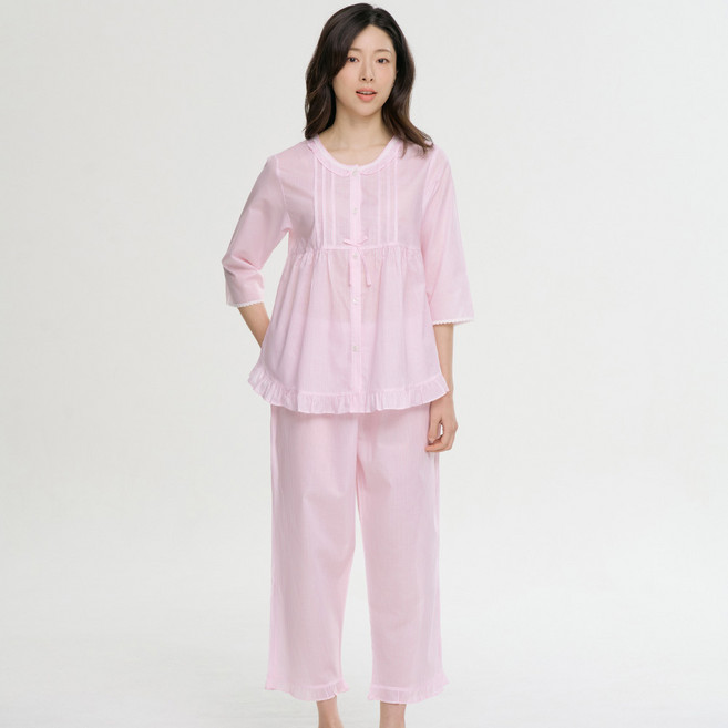 메이플라워 핑크ST 7부 순면 여성 빅사이즈 잠옷 홈웨어 세트