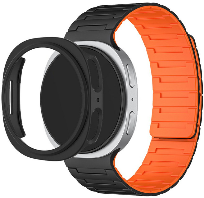 티엑스엘엑스 갤럭시워치 실리콘 마그네틱 자석 스트랩 + 케이스 세트, 1개, 블랙 오렌지