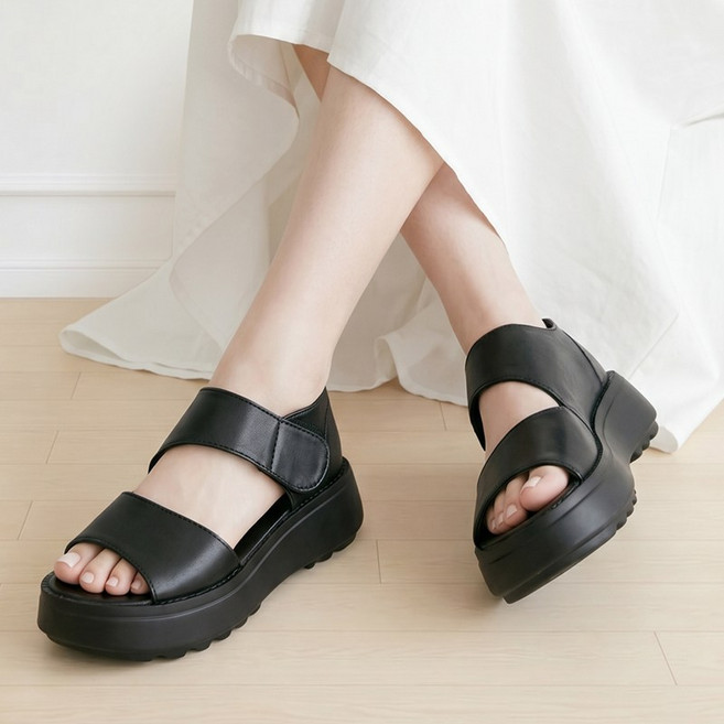 SDDDI 여성 키높이 샌들 5.5cm 통굽 벨크로 여름 샌들