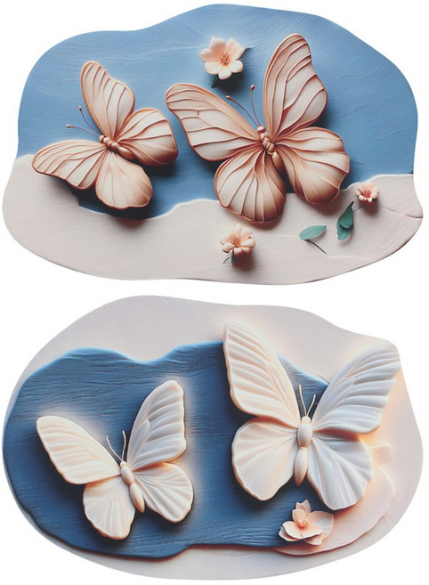 투데이리빙 2P 세트 입체 버터 플라이 규조토 발매트 빨아쓰는 욕실 주방 화장실 현관 워셔블 논슬립 매트 빠른 물흡수 발수건 인테리어 바닥 러그, 2개, B타입