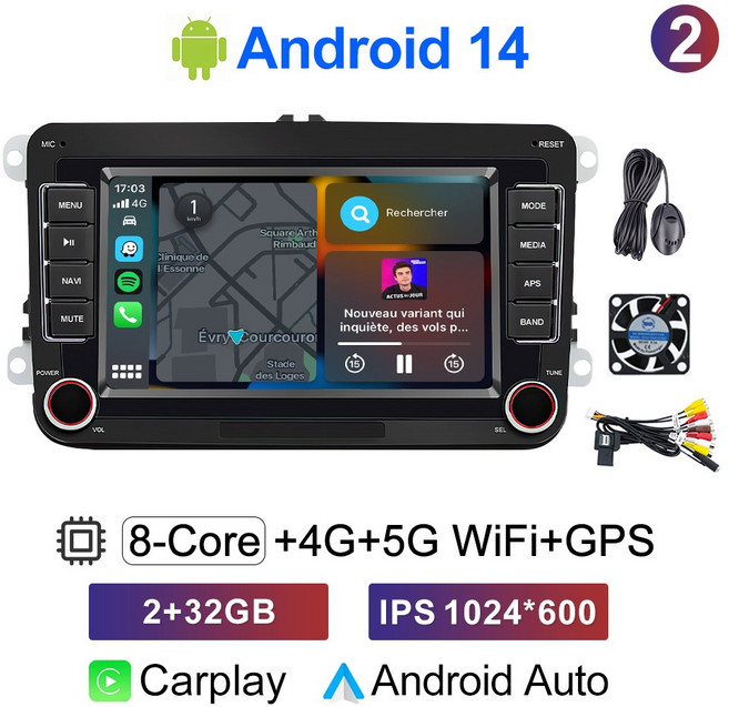 CAIXI 폭스바겐 보라 골프 5 6 파사트 CC B6 7 제타 티구안용 자동차 라디오 안드로이드 14 GPS 2Din 멀티미디어 카플레이, 8Core 2G 32G Carplay