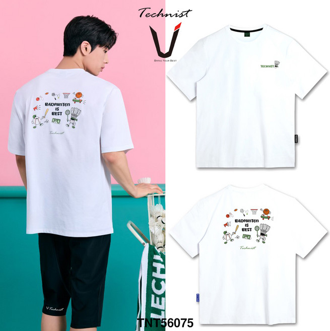 테크니스트 티셔츠 배드민턴 반팔 상의 코튼라이크 오버핏 화이트 TNT56075 남녀공용