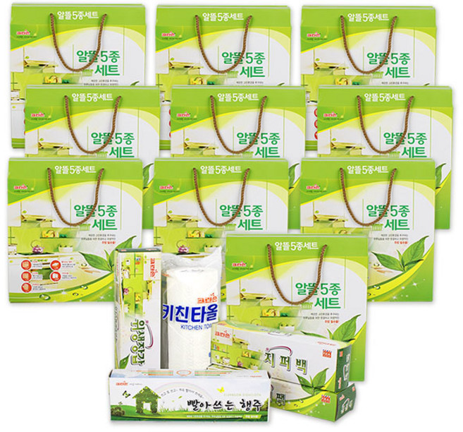 박스판매 크린손 알뜰5종세트-10개 위생장갑 지퍼백 행주 키친타올 행사용품 보험판촉물 봉사용품 일회용품, 1개