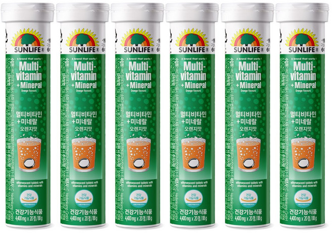 썬라이프 발포비타민 멀티비타민+미네랄 오렌지 맛 20정 6병, 6개