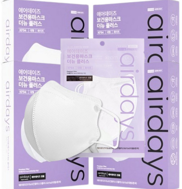 에어데이즈 대형플러스 특대형 40매 KF94 마스크 화이트 조정석 새부리형 특대형, 10개입, 4박스