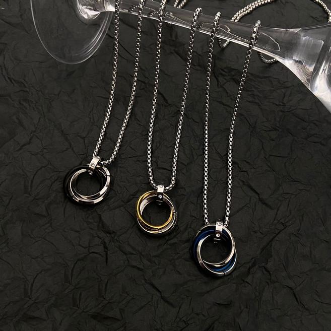 콤마즈 트리플링 심플 목걸이 써지컬 스틸
