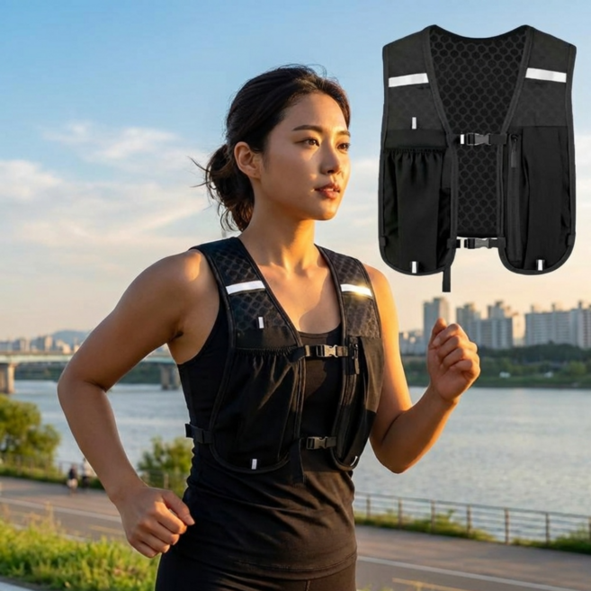 슬러피 물통 핸드폰수납 러닝조끼 경량 러닝베스트 자전거쪼끼, 1개, 블랙