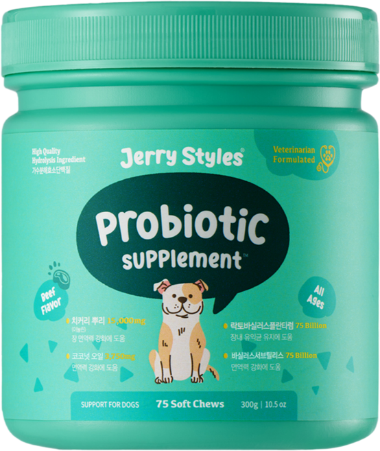 제리스타일스 동물병원 강아지 군침영양제 반려견 간식형영양제 대용량 / 75chews, 75정, 장건강/유산균, 1개
