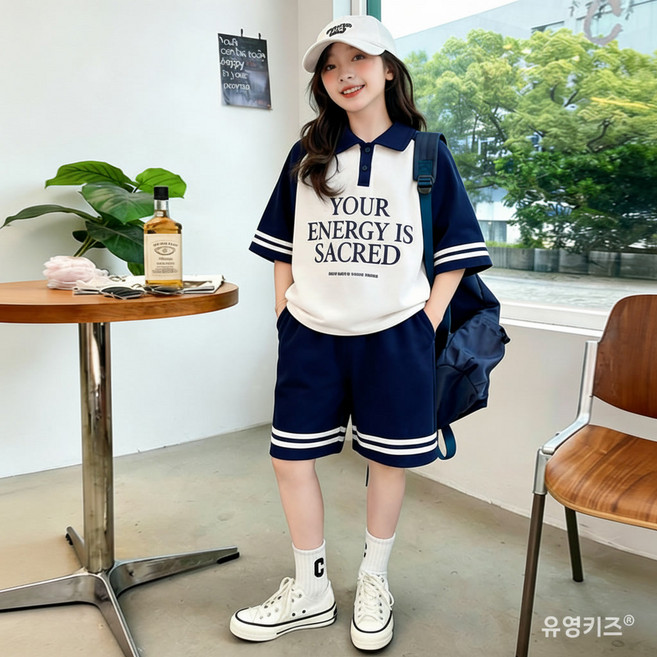 여아 여름 상하 상하복 세트 반바지 캐쥬얼 러블리 루즈핏 초중생 주니어 카라티