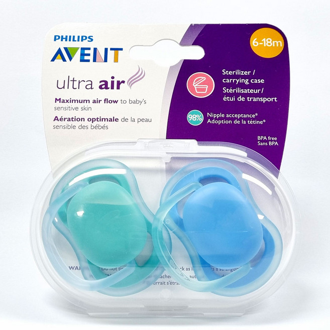 필립스 아벤트 울트라 소프트 울트라 에어 1단계 2단계 3단계 노리개 젖꼭지 쪽쪽이 모음, 2단계 (6~18개월), 2단계 (6~18개월) 울트라 에어 (블루), 1세트