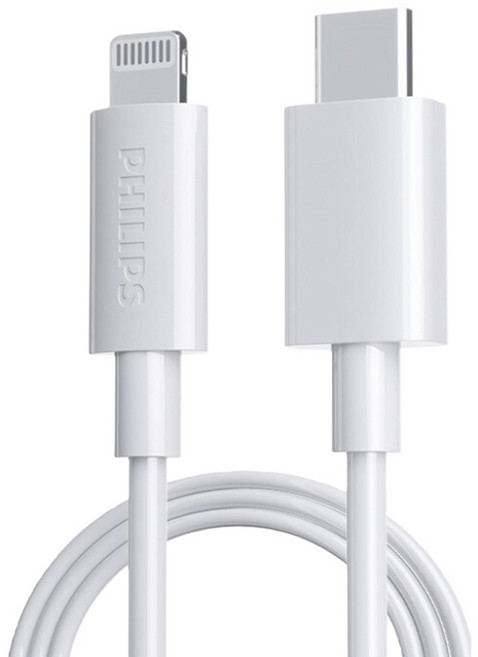 필립스 라이트닝 데이터 PD 충전 케이블 SWR1003/93 스몰 패키지, 1개, 1m, 화이트
