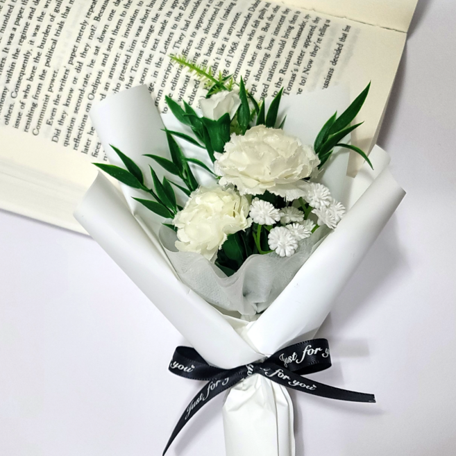 초코코스모스 납골당꽃 추모카네이션 어버이날 명절 성묘 꽃다발 조화 테이프+큐방 동시부착식, 1개, 화이트