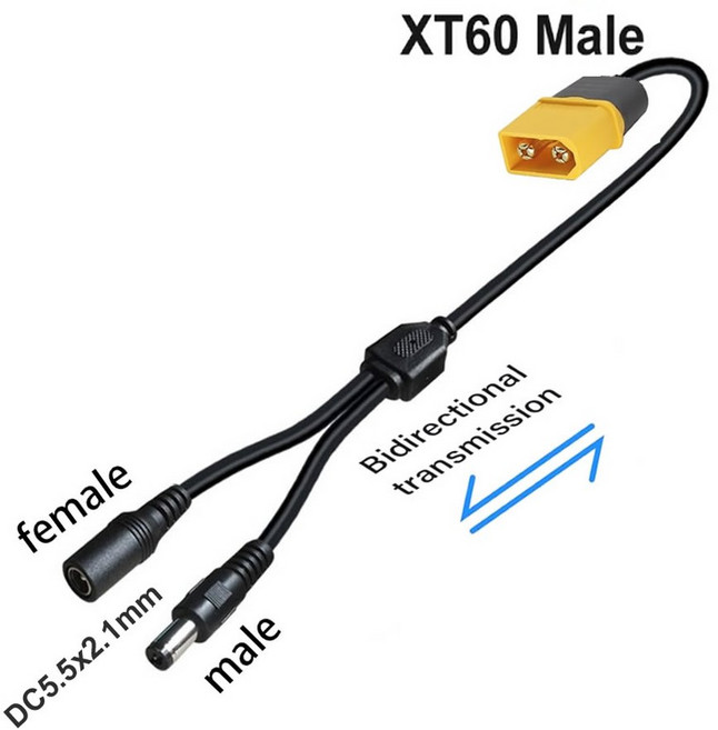 호환 2-in-1 XT60 - Dc5521 커넥터 헤드 변환기 2xDC 5.5x2.1mm 암수 어댑터 충전 변환 플 전원 케이블 전선가리개, [01] XT60 Male - 2xDC