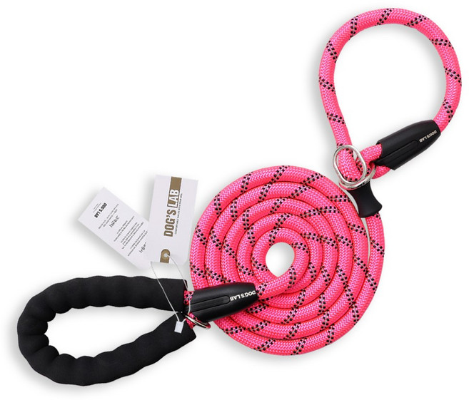 독스랩 일체형 목줄 리드줄 세트 스트롱 로프 슬립 소형견 중형견 대형견 2M 3M 5M, 일체형 / 핑크, 1개