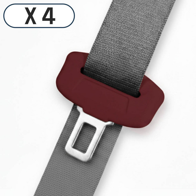 깔끔더하기 자동차 안전벨트 실리콘 커버 버클 클립 소음 방지, 4개, 레드와인