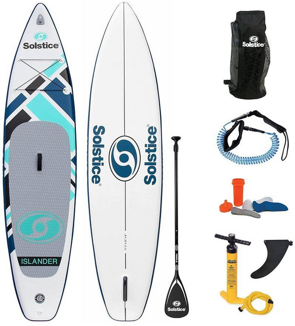 Solstice Watersports 아일랜더 공기 주입식 스탠드업 패들 보드 키트 (3.9m x 78.7cm 15.2cm(11피트, Islander (Teal) Paddleboard Ki