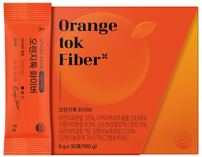 바른 오렌지톡 화이버 오렌지맛 차전자피 식이섬유, 1박스, 180g