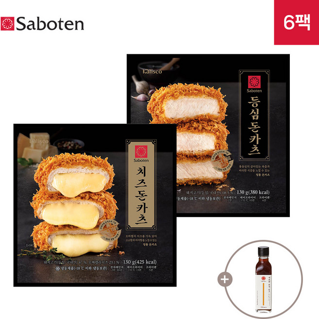 사보텐 일본 정통 오리지널 돈까스 2종 6팩 세트 (등심3/치즈3) + 돈까스소스, 6개, 130g