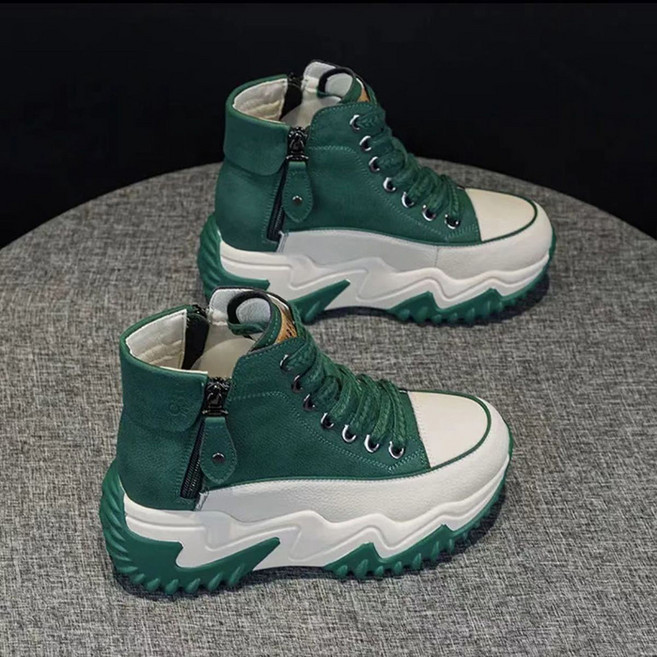 메인워크 여성 통굽 키높이 스니커즈 봄가을 간절기 하이탑 데일리 발편한 밴딩끈 플랫슈즈 운동화