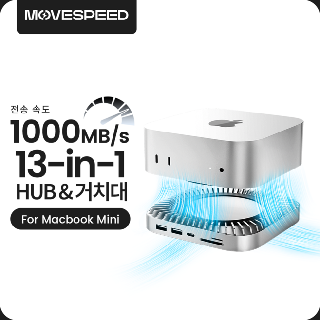 MOVESPEED DK5A1 USB C 도킹 스테이션 NVMe SSD 확장 4K HDMI 10Gbps SD TF 카드리더기 3.5mm 오디오 Mac mini M4 M4 Pro 호환, 은색