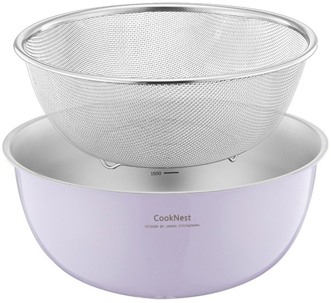 CookNest 연마제 없는 예쁜 스텐 메쉬 앤 믹스볼 2종 세트 채반, 1세트, 보라색