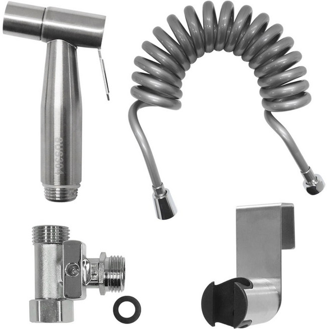 미리내 욕실청소 SUS 스프레이건 + 코일호스 3m 화이트 세트, 1세트, Silver color