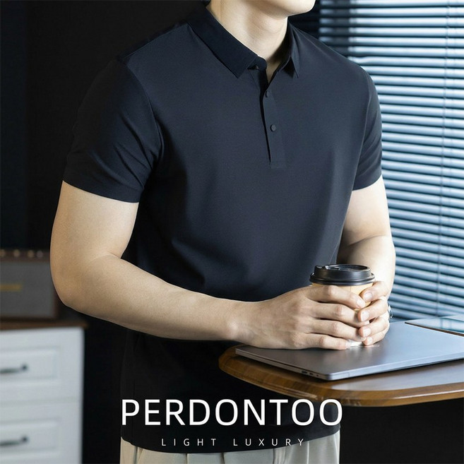 남성 슬림핏 구김없는 반팔티 비즈니스 캐주얼 티셔츠
