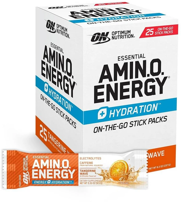최적의 영양 아미노 에너지 플러스 수분 공급 패킷 이동 중 파우더 스틱 팩 서프사이드 시트러스 25 카운트, Tangerine Wave, 25 Servings, 1개, 66.5g - 쿠팡