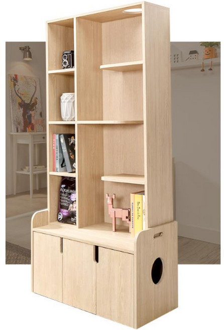 하부장 두꺼운 상판 견고 계단형 4단 책장 겸용 캣타워 고양이, 오크, 1개