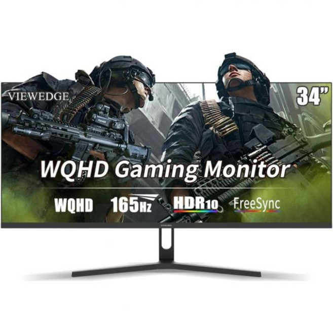 뷰엣지 게이밍 모니터 27인치 180Hz 144Hz165Hz 지원 1ms 110 sRGB HDR 10 1080p IPS 화면 DP HDMI 내장 스피커 프리싱크 벽걸이 가능, 34 inch, WQHD 165Hz
