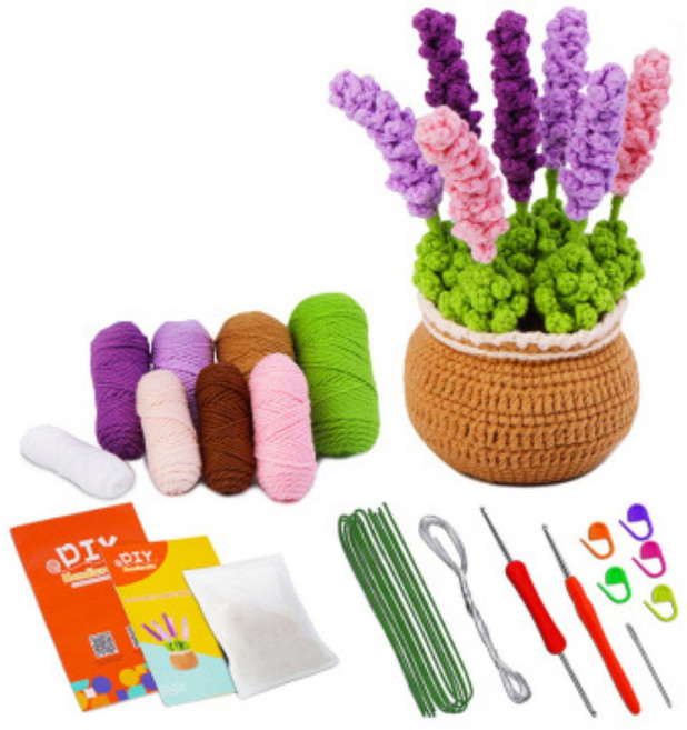 제이에스리빙 꽃화분 손뜨개 코바늘 DIY 뜨개질 패키지, 퍼플라벤더, 1개