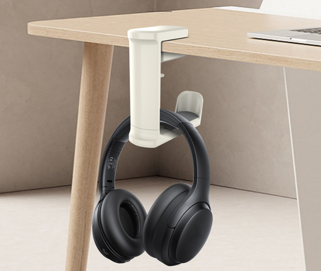 토브몰 360도 회전 책상 걸이형 데스크 헤드폰 헤드셋 거치대, 1개, 아이보리