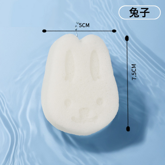 DFMEI 嬰兒洗澡海綿魔芋撲撲棉兒童搓澡神器家用寶寶沐浴球新生兒洗臉撲, 撲撲棉-兔子(1個裝):100%天然魔芋, 1個
