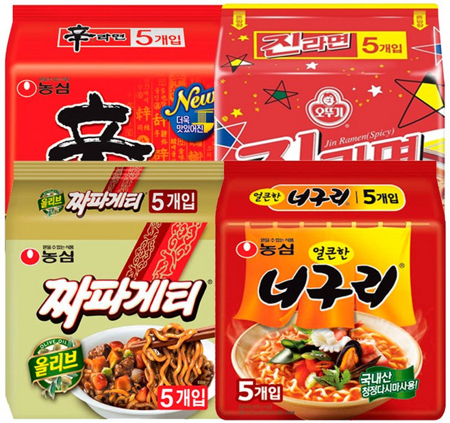 [간식팩토리]멀티라면4종 신라면5입+진라면(매운맛)5입+너구리5입+짜파게티5입, 20개