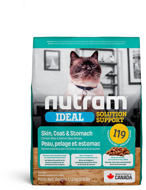 Nutram 紐頓 成貓飼料 貓糧, 1個, I19三效強化成貓配方, 1.13kg, 雞肉+鮭魚